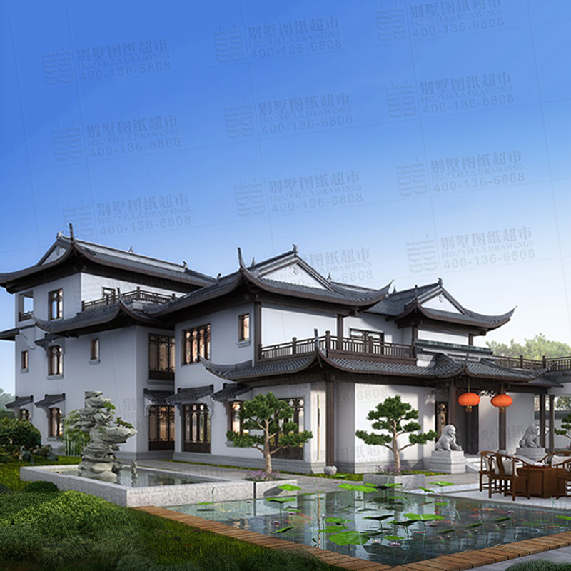 中式风格四合院自建房三层别墅设计图纸