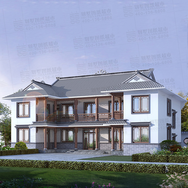 农村新中式双拼自建房二层别墅设计图纸