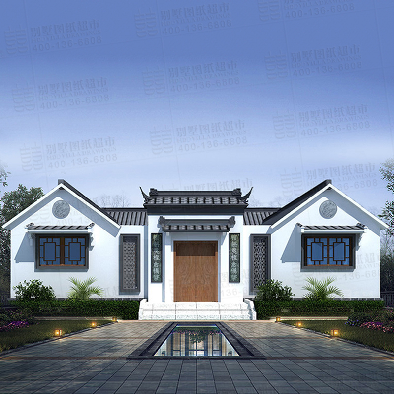新中式带庭院自建房一层别墅设计图纸